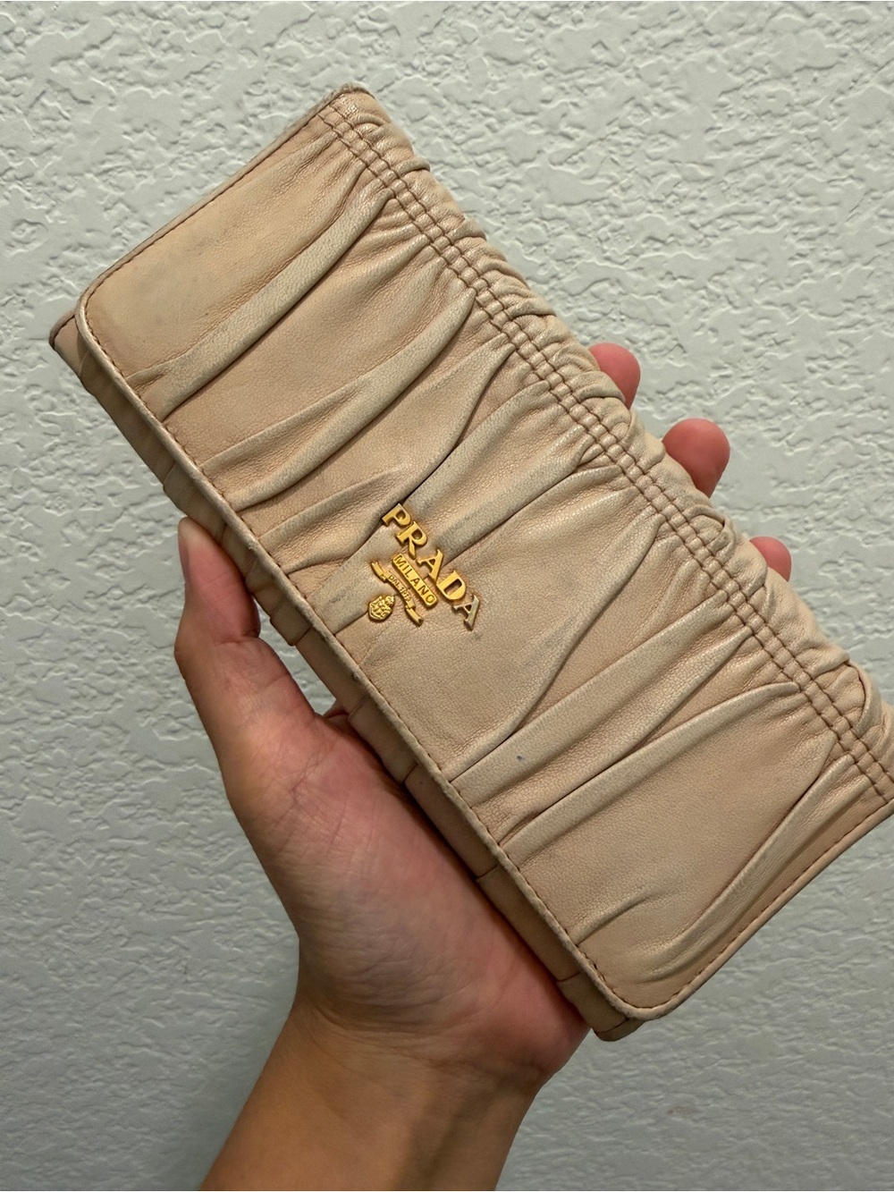 Prada Beige Ruched Leather wallet